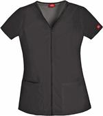 Dickies Women's Junior Fit Zipper V-Neck Scrub Top