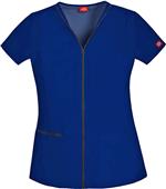 Dickies Women's Junior Fit Zipper V-Neck Scrub Top