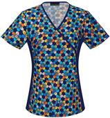 Cherokee Womens Mock Wrap Knit Panel Scrub Tops