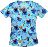 Tooniforms Womens Cookie Monster Nom Nom Scrub Top