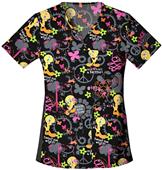 Tooniforms Women's Tweet Me Wight V-Neck Scrub Top