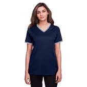 Devon & Jones Ladies' CrownLux Performance Plaited Tipped V-Neck Polo DG20CW