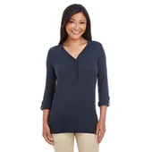 Devon & Jones Ladies' Perfect Fit Y-Placket Convertible Sleeve Knit Top DP186W