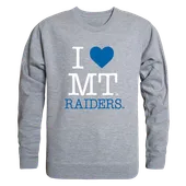 W Republic I Love Crewneck Sweatshirt Middle Tennessee State Blue Raiders 552-223