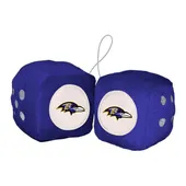 Fan Mats Baltimore Ravens Team Color Fuzzy Dice Decor 3" Set