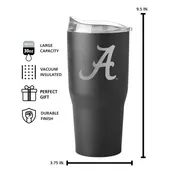 Logo Brands Alabama 30Oz Etch Powder Coat Tumbler 102-S30pt-Blk-9 Alabama Crimson Tide