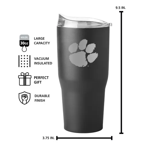 Logo Brands Clemson 30Oz Etch Powder Coat Tumbler 123-S30pt-Blk-9 Clemson Tigers