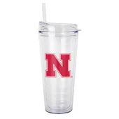 Logo Brands Nebraska 22Oz Flipside Dbl Wall Clear Tumbler 182-Pd22ct-34 Nebraska Cornhuskers