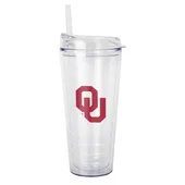 Logo Brands Oklahoma 22Oz Flipside Dbl Wall Clear Tumbler 192-Pd22ct-34 Oklahoma Sooners