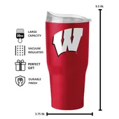 Logo Brands Wisconsin 30Oz Flipside Powder Coat Tumbler 244-S30pt-34 Wisconsin Badgers