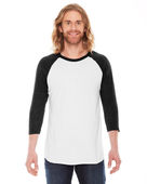 American Apparel Unisex Poly-Cotton USA Made 3/4-Sleeve Raglan T-Shirt BB453 WHITE/ HTH BLACK Primary