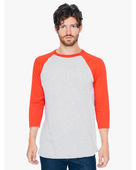 American Apparel Unisex Poly-Cotton 3/4-Sleeve Raglan T-Shirt BB453W HTHR GREY/ RED Primary