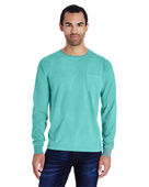 Comfortwash By Hanes Unisex 5.5 oz., 100% Ringspun Cotton Garment-Dyed Long-Sleeve T-Shirt with Pock MINT Primary