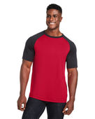 Team 365 Unisex Zone Colorblock Raglan T-Shirt TT62 SP RED/ BLK HTHR Primary