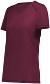 Ladies Super Soft-Spun Poly V-Neck Tag Free Sports Tee MAROON (HLW) Primary