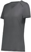 Ladies Super Soft-Spun Poly V-Neck Tag Free Sports Tee IRON Primary