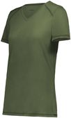 Ladies Super Soft-Spun Poly V-Neck Tag Free Sports Tee OLIVE Primary