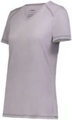Ladies Super Soft-Spun Poly V-Neck Tag Free Sports Tee ATHLETIC GREY Primary