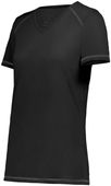 Ladies Super Soft-Spun Poly V-Neck Tag Free Sports Tee BLACK Primary