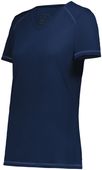 Ladies Super Soft-Spun Poly V-Neck Tag Free Sports Tee NAVY Primary