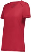 Ladies Super Soft-Spun Poly V-Neck Tag Free Sports Tee SCARLET Primary