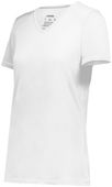 Ladies Super Soft-Spun Poly V-Neck Tag Free Sports Tee WHITE Primary