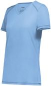 Ladies Super Soft-Spun Poly V-Neck Tag Free Sports Tee LAKE Primary