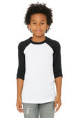 Bella+Canvas Youth 3/4 Sleeve Baseball Tee 3200Y WHITE-BLACK Primary