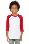 Bella+Canvas Youth 3/4 Sleeve Baseball Tee 3200Y WHITE-RED Primary