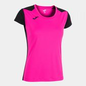 Joma Womens Record II Short Sleeve Tshirt 901398 PINK FLUOR-BLACK Primary