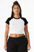 Bella+Canvas Women's Micro Rib Raglan Baby Tee 1201 WHITE/BLACK Primary