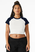 Bella+Canvas Women's Micro Rib Raglan Baby Tee 1201 WHITE/NAVY Primary
