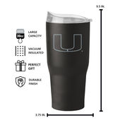 Logo Brands Miami 30Oz Etch Black Powder Coat Tumbler 169-S30pt-Blk-9 Miami Hurricanes