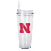 Logo Brands Nebraska 22Oz Flipside Dbl Wall Clear Tumbler 182-Pd22ct-34 Nebraska Cornhuskers