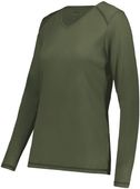 Womens Super Soft-Spun Long Sleeve Tag Free V-Neck Tee OLIVE Primary