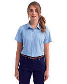 Artisan Collection By Reprime Ladies' Microcheck Gingham Short-Sleeve Cotton Shirt RP321 LT BLUE/ WHITE Pocket