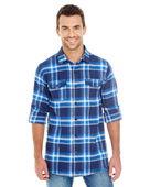 Burnside Men's Plaid Flannel Shirt B8210 BLUE/ WHITE Pocket