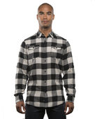 Burnside Men's Plaid Flannel Shirt B8210 ECRU/ BLACK Pocket