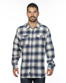 Burnside Men's Plaid Flannel Shirt B8210 ECRU/ BLUE Pocket