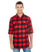 Burnside Men's Plaid Flannel Shirt B8210 RED/ BLACK Pocket