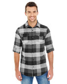Burnside Men's Plaid Flannel Shirt B8210 BLACK/ GREY Pocket