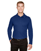 Devon & Jones CrownLux Performance Men's Plaited Long Sleeve Polo DG20L TRUE ROYAL Pocket