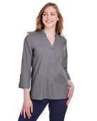 Devon & Jones Ladies' Crown Collection Stretch Pinpoint Chambray 3/4 Sleeve Blouse DG562W GRAPHITE Pocket