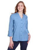 Devon & Jones Ladies' Crown Collection Stretch Pinpoint Chambray 3/4 Sleeve Blouse DG562W FRENCH BLUE Pocket