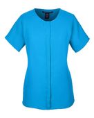 Devon & Jones Ladies' Perfect Fit Short-Sleeve Crepe Blouse DP612W OCEAN BLUE Pocket