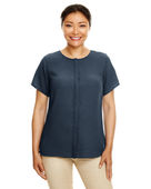 Devon & Jones Ladies' Perfect Fit Short-Sleeve Crepe Blouse DP612W NAVY Pocket