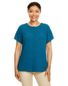 Devon & Jones Ladies' Perfect Fit Short-Sleeve Crepe Blouse DP612W DARK TEAL Pocket