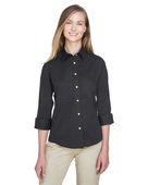 Devon & Jones Ladies' Perfect Fit 3/4-Sleeve Stretch Poplin Blouse DP625W BLACK Pocket
