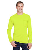 Hanes Adult Workwear Long-Sleeve Pocket T-Shirt W120 SAFETY GREEN Pocket