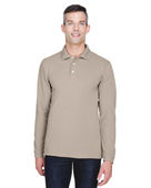Harriton Men's 5.6 oz. Easy Blend Long-Sleeve Polo M265L STONE Pocket
